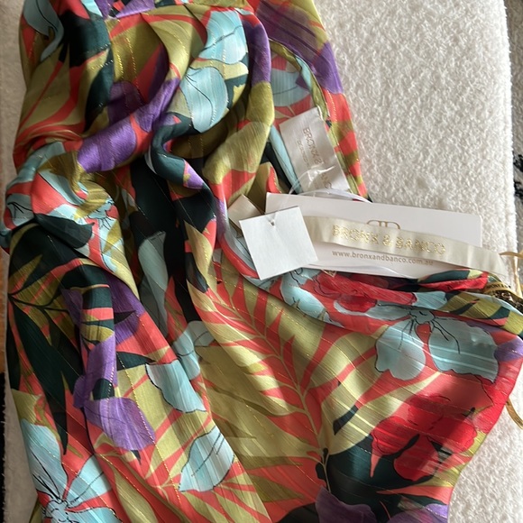 NWOT BRONX AND BANCO Tropics Violet One Sleeve Ruffle Maxi Dress - Picture 8 of 8